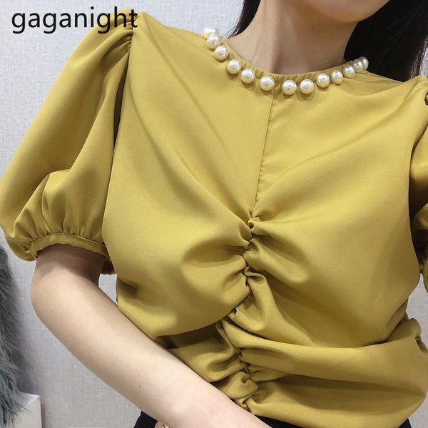 gaganight korean fashion women t shirt short sleeve pearls o neck solid ruched tshirt slim summer office lady outwear new, White
gaganight korean fashion women t shirt short sleeve pearls o neck solid ruched tshirt slim summer office lady outwear new, White