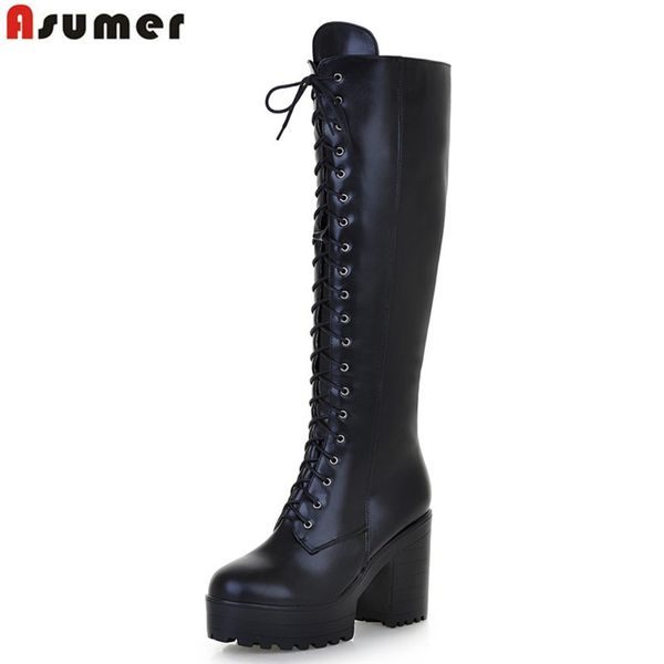 asumer 2020 new big size knee high boots women square high heels platform ladies boots lace up autumn winter female, Black
asumer 2020 new big size knee high boots women square high heels platform ladies boots lace up autumn winter female, Black