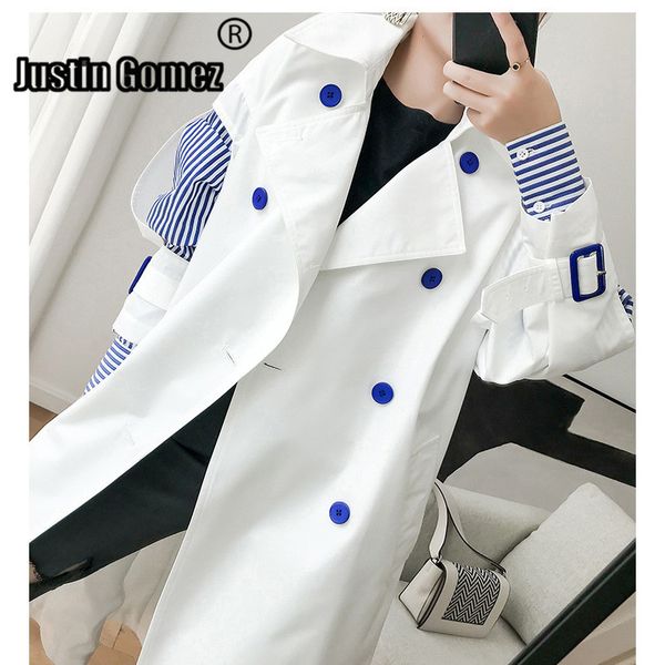 korean design fashion solid white color patchwork striped trench coat windbreaker plus size casual female outerwear, Tan;black
korean design fashion solid white color patchwork striped trench coat windbreaker plus size casual female outerwear, Tan;black