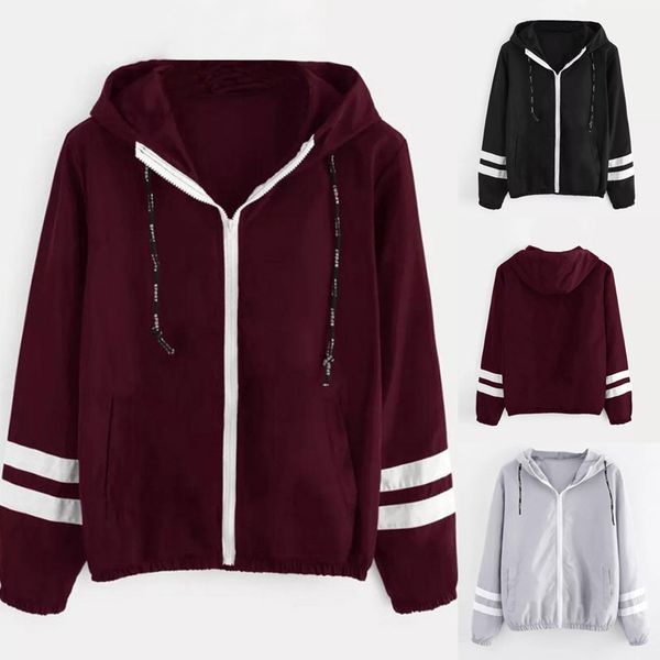 women gym workout jacket casual hoodies double stripe coat drawstring zipper tracusuit fleece jackets sports running sweaters, Black;red
women gym workout jacket casual hoodies double stripe coat drawstring zipper tracusuit fleece jackets sports running sweaters, Black;red