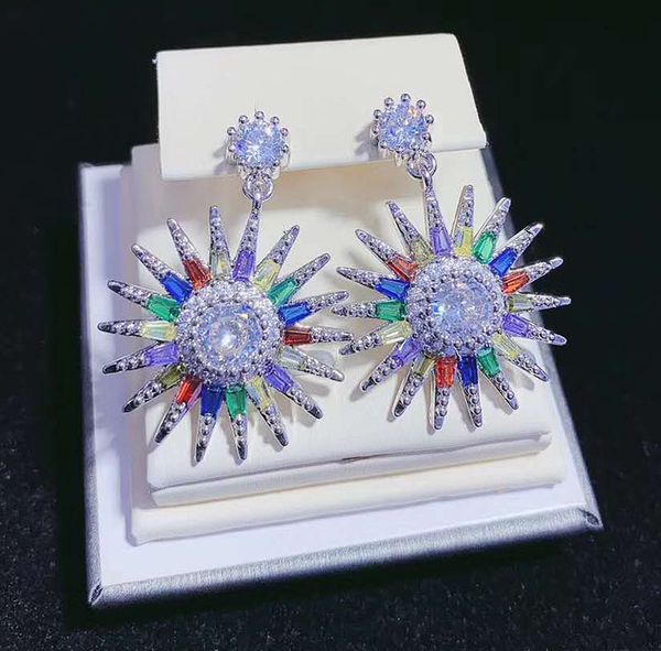 1pair fashion rainbow cz earrings crystal stud earring, Golden;silver 
1pair fashion rainbow cz earrings crystal stud earring, Golden;silver