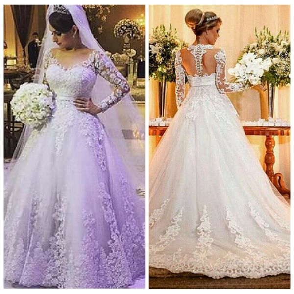 2019 scoop neck long sleeves a-line wedding dresses sheer lace appliques modest vintage bridal gowns custom plus size vestidos de mariee, White
2019 scoop neck long sleeves a-line wedding dresses sheer lace appliques modest vintage bridal gowns custom plus size vestidos de mariee, White