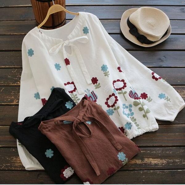 iterature white shirts female bowknot round neck loose flower embroidery womens blouses cotton linen long sleeved 172
iterature white shirts female bowknot round neck loose flower embroidery womens blouses cotton linen long sleeved 172