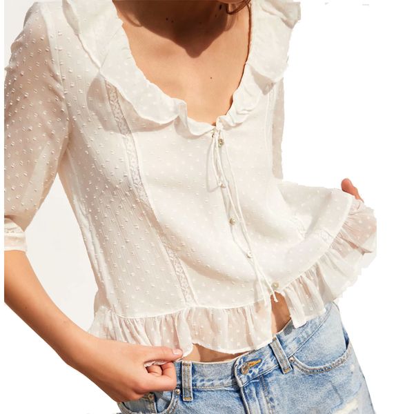 2019 women summer blouses female's chffion ruffled neck dotted ruffles embroideried shirts camisa blusas feminina blouse, White
2019 women summer blouses female's chffion ruffled neck dotted ruffles embroideried shirts camisa blusas feminina blouse, White