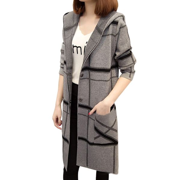 cardigan autumn and winter new mid-long sweater hooded long-sleeved plaid loose sweater women's jacket, White
cardigan autumn and winter new mid-long sweater hooded long-sleeved plaid loose sweater women's jacket, White