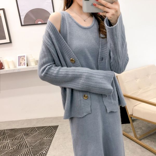 2018 осень новый элегантный 2 шт кардиган knit платье set женщины ленивый ветер свободный свитер пальто + sexy жилет платье две пьесы костюм, Gray
2018 осень новый элегантный 2 шт кардиган knit платье set женщины ленивый ветер свободный свитер пальто + sexy жилет платье две пьесы костюм, Gray