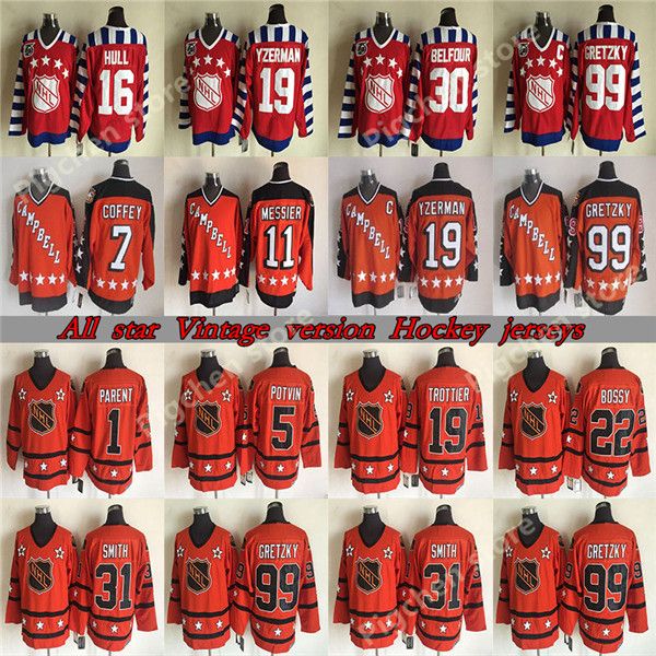 all star ccm vintage jerseys 99 gretzky 19 yzerman 16 hull 30 belfour 31 smith 11 messier throwback retro hockey jersey, Black;red
all star ccm vintage jerseys 99 gretzky 19 yzerman 16 hull 30 belfour 31 smith 11 messier throwback retro hockey jersey, Black;red