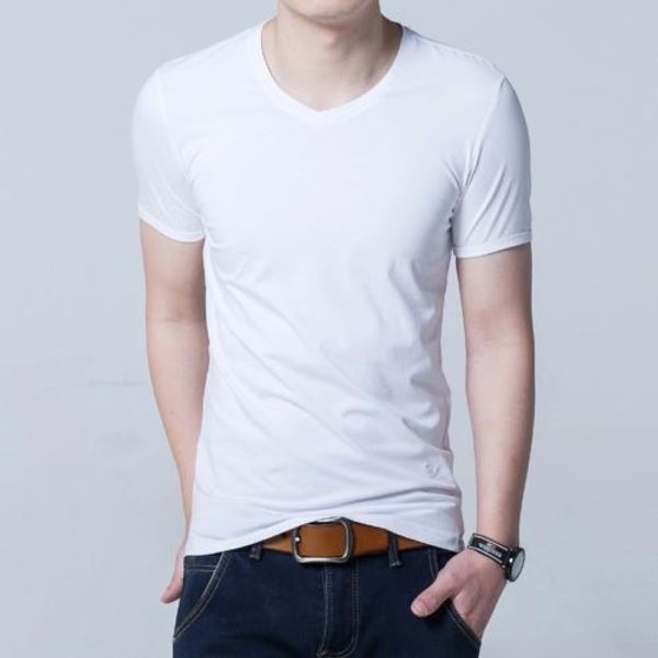 new men's v neck tee shirt slim fit short sleeve solid color casual t-shirt, White;black
new men's v neck tee shirt slim fit short sleeve solid color casual t-shirt, White;black