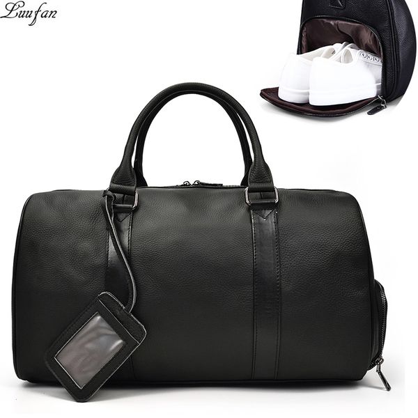 Men Travel Bag Soft Genuine Leather Big Travel Duffel Overnight Large Capacity Black Business Luggage Weekend Bags Male Handbag
