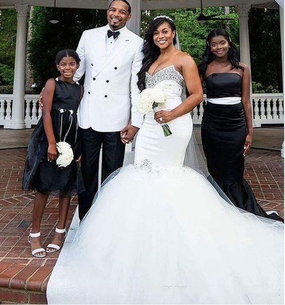 2019 luxury african black girl mermaid wedding dress strapless crystal illusion sleeveless low backless sweep train plus size bridal gowns, White
2019 luxury african black girl mermaid wedding dress strapless crystal illusion sleeveless low backless sweep train plus size bridal gowns, White