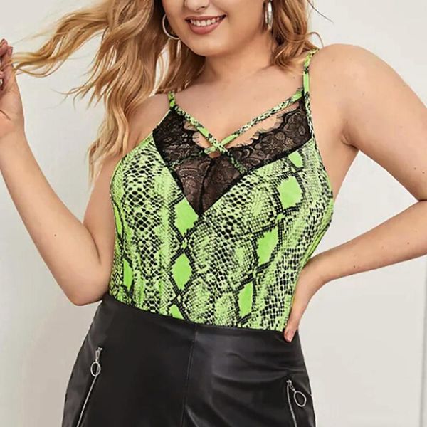 serpentine print women tank plus size v-neck camisole spaghetti strap sleeveless halter large size women, White