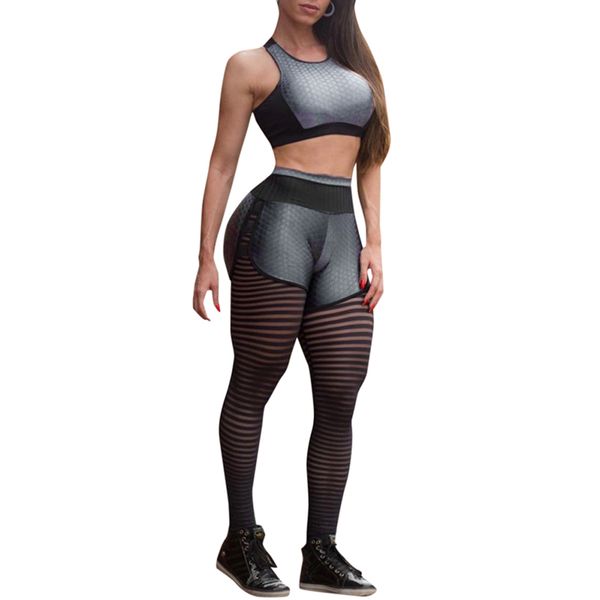 women sports cropped tank pants set sheer mesh zigzag sleeveless tights gym fitness casual 2pcs sports set, White;black
women sports cropped tank pants set sheer mesh zigzag sleeveless tights gym fitness casual 2pcs sports set, White;black