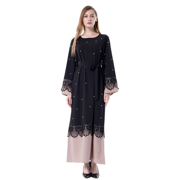 women muslim abaya fashion lace patchwork beading dress design female long sleeve round neck dress dubai uae turkey qatar clothi, Black;gray
women muslim abaya fashion lace patchwork beading dress design female long sleeve round neck dress dubai uae turkey qatar clothi, Black;gray
