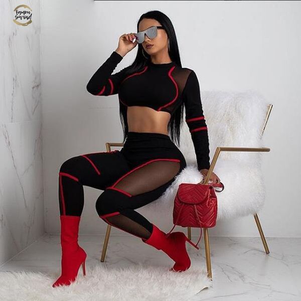 black mesh spliced bandage two piece set and pants suits club matching outfits fall 2piece set women d37 ae87, Gray
black mesh spliced bandage two piece set and pants suits club matching outfits fall 2piece set women d37 ae87, Gray