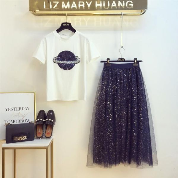 new summer 2020 short sleeve tshirt+sequined mesh mid calf skirts 2pcs set suit amolapha women sequined planet pattern, White
new summer 2020 short sleeve tshirt+sequined mesh mid calf skirts 2pcs set suit amolapha women sequined planet pattern, White
