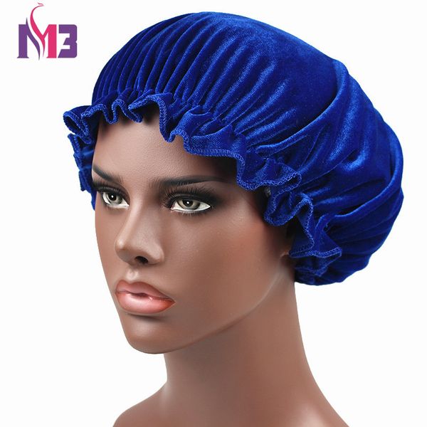 women velvet bonnet sleep cap, Blue;gray