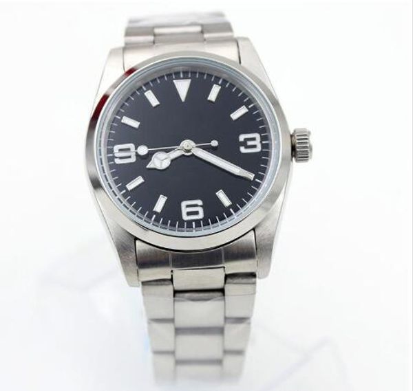 39mm automatic mechanical mens watch watches silver case black dial fixed stainless steel bezel index hour markers, Slivery;brown
39mm automatic mechanical mens watch watches silver case black dial fixed stainless steel bezel index hour markers, Slivery;brown