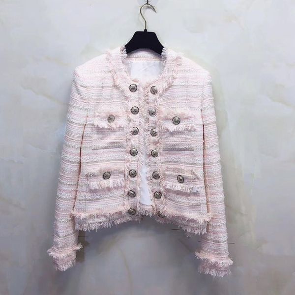 2019 autumn winter pink sweet women's tweed suit coat double breasted o-neck full buttons tassel chic all matching lady jackets, Black;brown
2019 autumn winter pink sweet women's tweed suit coat double breasted o-neck full buttons tassel chic all matching lady jackets, Black;brown