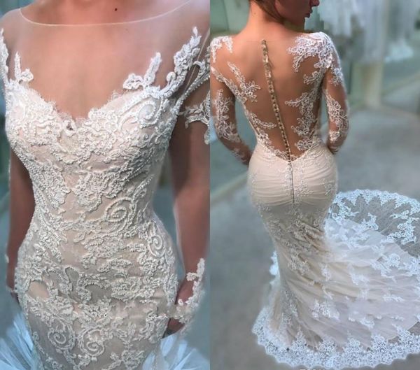 long sleeve mermaid wedding dress lace zipper and covered button back garden country church bride bridal gown custom made plus size, White
long sleeve mermaid wedding dress lace zipper and covered button back garden country church bride bridal gown custom made plus size, White