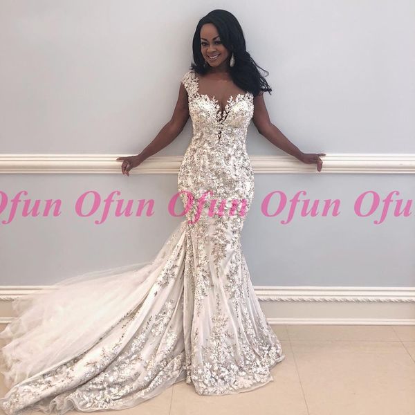 delicate illusion beading mermaid wedding dress cap sleeve lace appliques tulle crystal sweep train beach bridal gowns, White
delicate illusion beading mermaid wedding dress cap sleeve lace appliques tulle crystal sweep train beach bridal gowns, White