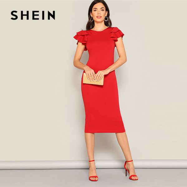 shein red layered ruffle sleeve crisscross back bodycon dress women summer elegant sleeveless solid slim midi party dress, Black;gray
shein red layered ruffle sleeve crisscross back bodycon dress women summer elegant sleeveless solid slim midi party dress, Black;gray