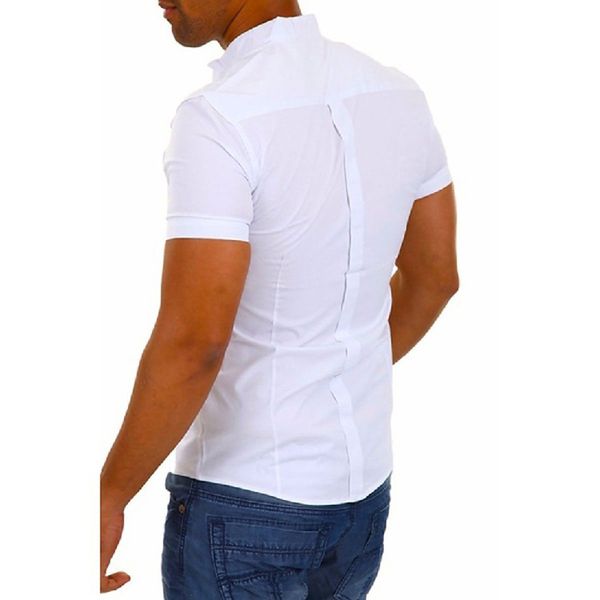 mens shirt business summer slim fit casual fashion work solid tee, White;black