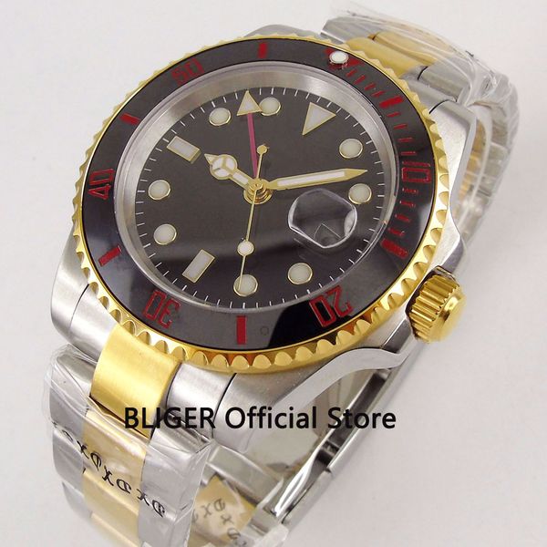 bliger 40mm nologo dial men's watch golden plated black ceramic bezel gmt function luminous marks automatic movement wristwatch, Slivery;brown
bliger 40mm nologo dial men's watch golden plated black ceramic bezel gmt function luminous marks automatic movement wristwatch, Slivery;brown