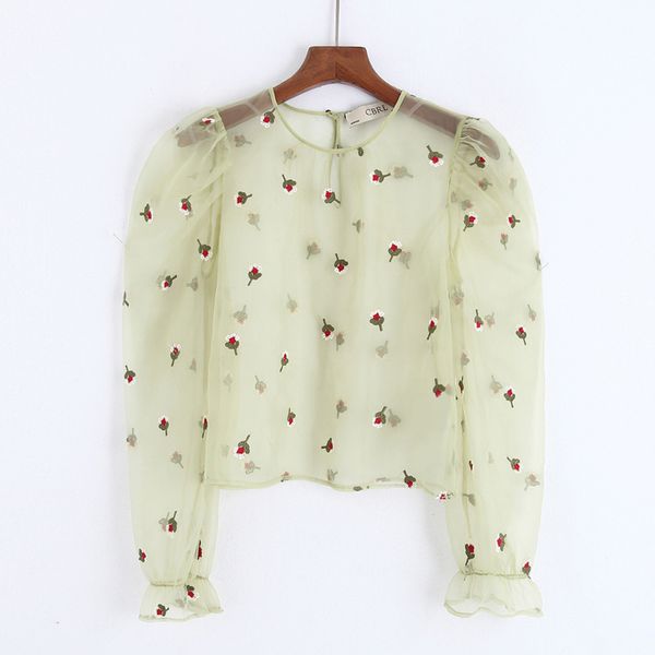 chic embroidery transparent organza short blouse women fashion o neck elegant ladies long sleeve shirts, White
chic embroidery transparent organza short blouse women fashion o neck elegant ladies long sleeve shirts, White
