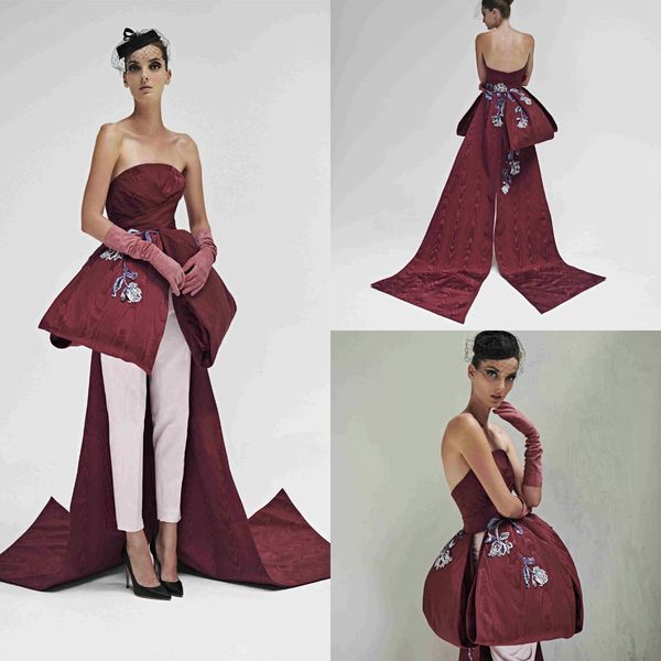 2020 azzi & osta burgundy evening dresses jumpsuit strapless sweep train embroidery prom dress custom made pants robes de soirée, Black
2020 azzi & osta burgundy evening dresses jumpsuit strapless sweep train embroidery prom dress custom made pants robes de soirée, Black