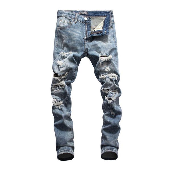 mens hole slim designer jeans solid color mid waist regular jeans washed zipper fly mens jeans male apparel, Blue
mens hole slim designer jeans solid color mid waist regular jeans washed zipper fly mens jeans male apparel, Blue
