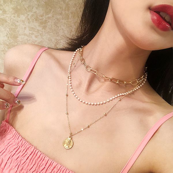 flatfoosie punk multi-layer pearl choker necklace collar statement portrait coin chain pendant necklace women jewelry wholesale, Silver
flatfoosie punk multi-layer pearl choker necklace collar statement portrait coin chain pendant necklace women jewelry wholesale, Silver