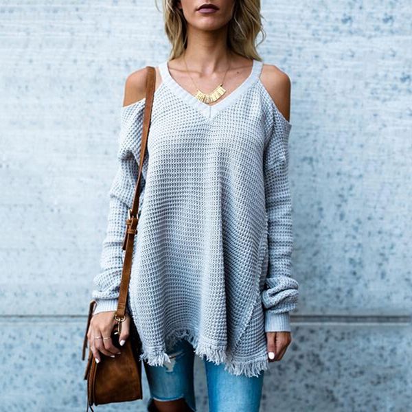 women boho cold shoulder gray cotton off the shoulder tassel waffle weave cozy thermal sweater knitted wear, White;black
women boho cold shoulder gray cotton off the shoulder tassel waffle weave cozy thermal sweater knitted wear, White;black