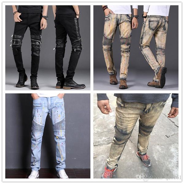 men's distressed ripped skinny jeans destroyed slim retro cowboy motorcycle slacks snowflake spot coating pure cotton pants for size 28, Blue
men's distressed ripped skinny jeans destroyed slim retro cowboy motorcycle slacks snowflake spot coating pure cotton pants for size 28, Blue