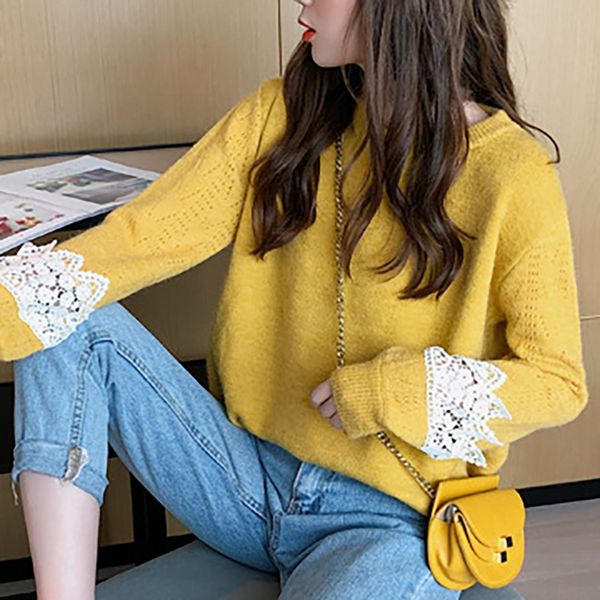 fashion female patchwork lace stitching sweaters women knit o-neck sweater, White;black
fashion female patchwork lace stitching sweaters women knit o-neck sweater, White;black