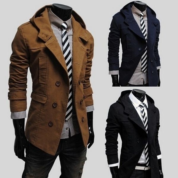 new men's fashion double-breasted design hooded leisure slim windbreaker coat, Black
new men's fashion double-breasted design hooded leisure slim windbreaker coat, Black