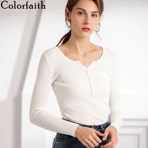colorfaith women sweater pullovers 2019 autumn winter button slim solid korean style fashion elegant casual office female sw803, White;black
colorfaith women sweater pullovers 2019 autumn winter button slim solid korean style fashion elegant casual office female sw803, White;black