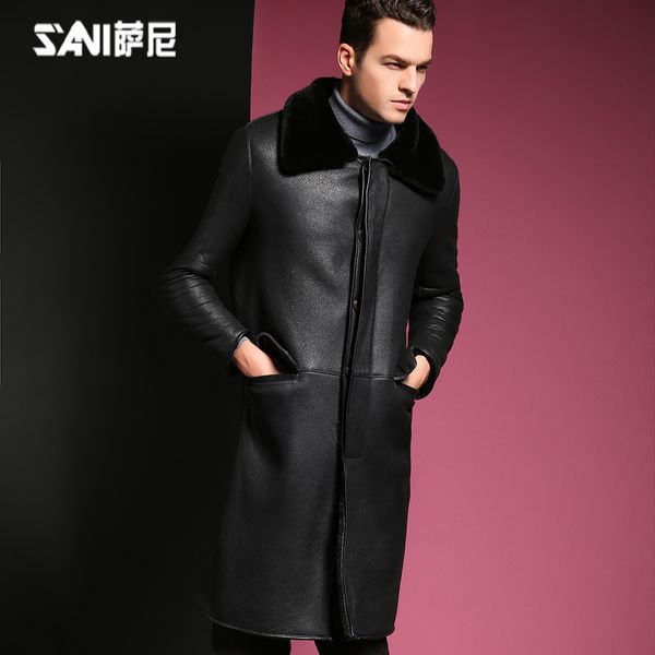 akrasanee genuine leather fur one piece coat medium-long slim turn-down collar sheepskin overcoat, Black
akrasanee genuine leather fur one piece coat medium-long slim turn-down collar sheepskin overcoat, Black