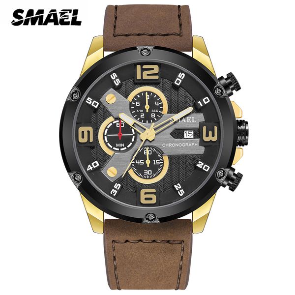 smael new fashion mens watches big dial quartz watch leather waterproof sport chronograph watch men, Slivery;brown
smael new fashion mens watches big dial quartz watch leather waterproof sport chronograph watch men, Slivery;brown