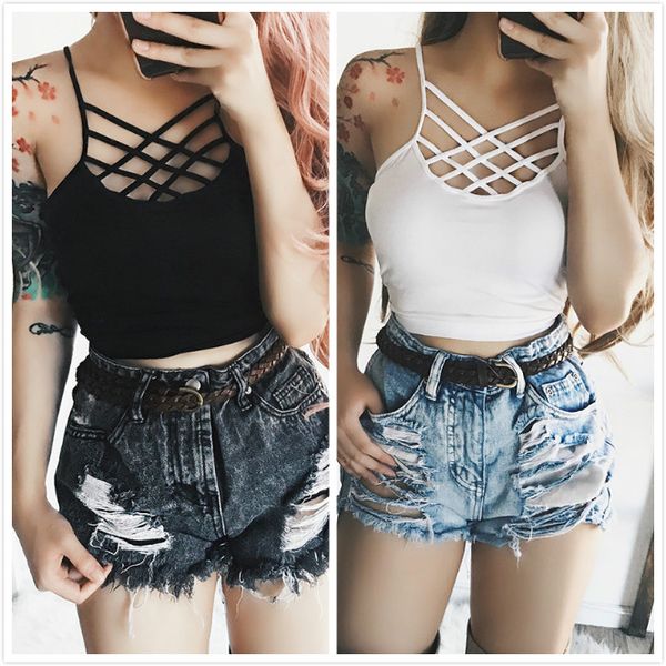 

women cut out white bra bustier crop bralette strappy crochet cropped blusas bandage halter tank camisole