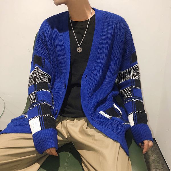 2019 autumn new korean men's simple retro cardigan plaid youth japanese loose trend knit fashion casual sweater, White;black
2019 autumn new korean men's simple retro cardigan plaid youth japanese loose trend knit fashion casual sweater, White;black