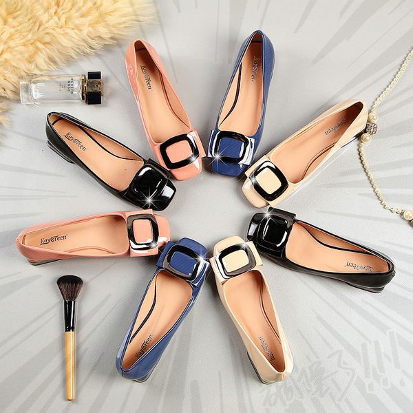 japanned leather flats metal square buckle thick shoes woman brief casual slip on comfy moccasins ladies shallow solid loafers, Black
japanned leather flats metal square buckle thick shoes woman brief casual slip on comfy moccasins ladies shallow solid loafers, Black