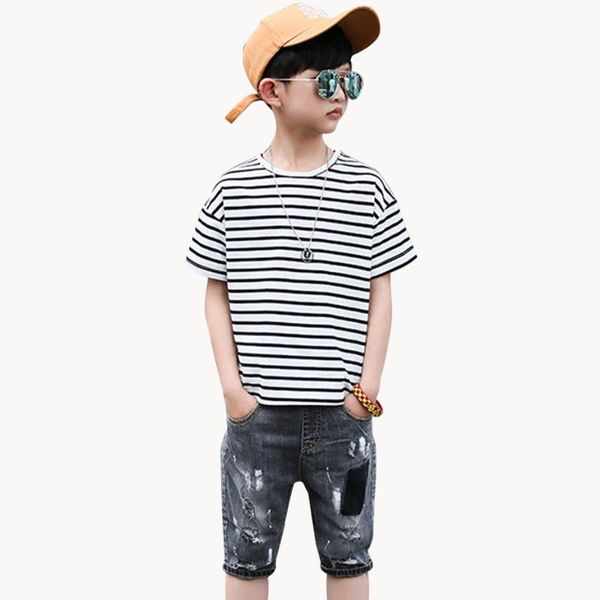 children summer clothes striped tshirt + ripped jeans clothing for boys casualboys sets clothing teenage children's, White
children summer clothes striped tshirt + ripped jeans clothing for boys casualboys sets clothing teenage children's, White