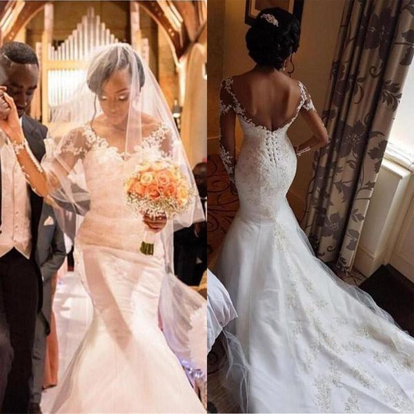 mermaid long sleeve wedding dresses bridal gown lace applique vestidos de noiva country 2020 elegant wedding dresses crystal hochzeitsk, White
mermaid long sleeve wedding dresses bridal gown lace applique vestidos de noiva country 2020 elegant wedding dresses crystal hochzeitsk, White