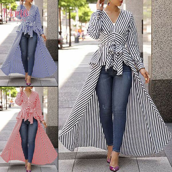 womens long sleeve lace up irregular long v neck shirt blouse ladies fashion stripe blouse long high low, White
womens long sleeve lace up irregular long v neck shirt blouse ladies fashion stripe blouse long high low, White