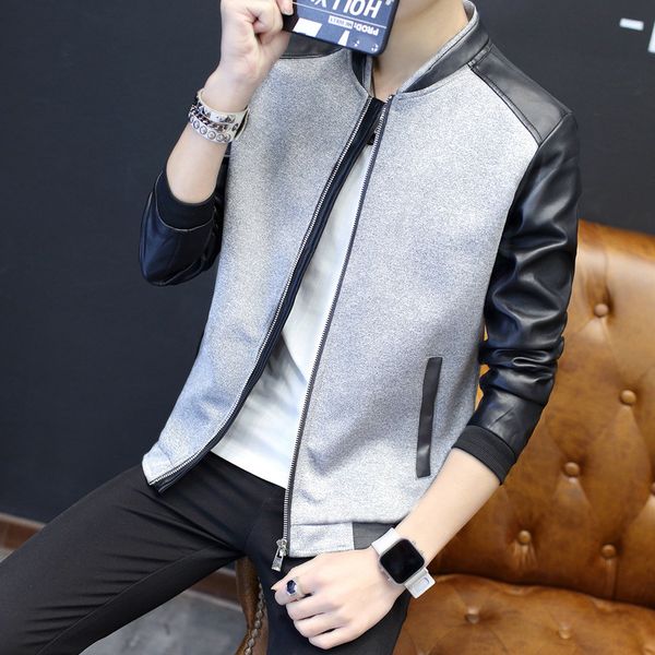 men's stitching jacket 2018 autumn new style men's casual jacket trend leather young thin, Black
men's stitching jacket 2018 autumn new style men's casual jacket trend leather young thin, Black