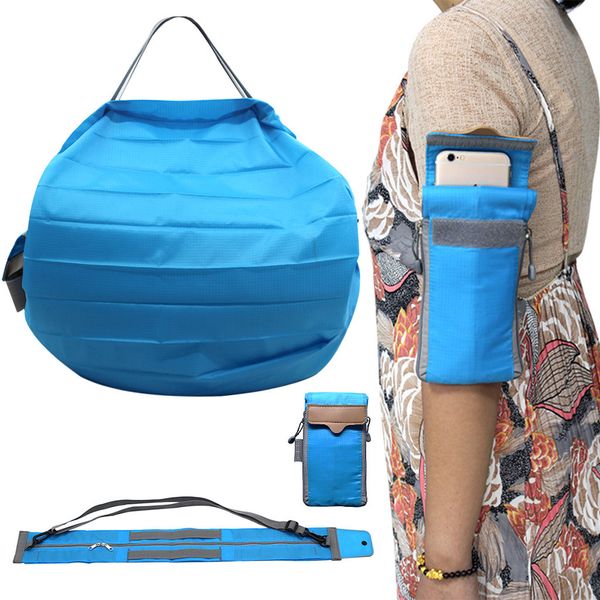 foldable reusable grocery bag case foldable into running armband durable machine washable organizer bag sac de rangement z 
foldable reusable grocery bag case foldable into running armband durable machine washable organizer bag sac de rangement z