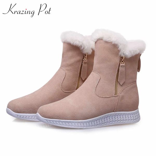 krazing pot genuine leather metal zip snow boots round toe med heels winter keep warm women fashion solid cozy ankle boots l03, Black
krazing pot genuine leather metal zip snow boots round toe med heels winter keep warm women fashion solid cozy ankle boots l03, Black