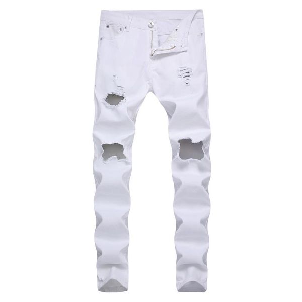 men clothes 2020 skinny jeans pants fall white distressed jeans, Blue