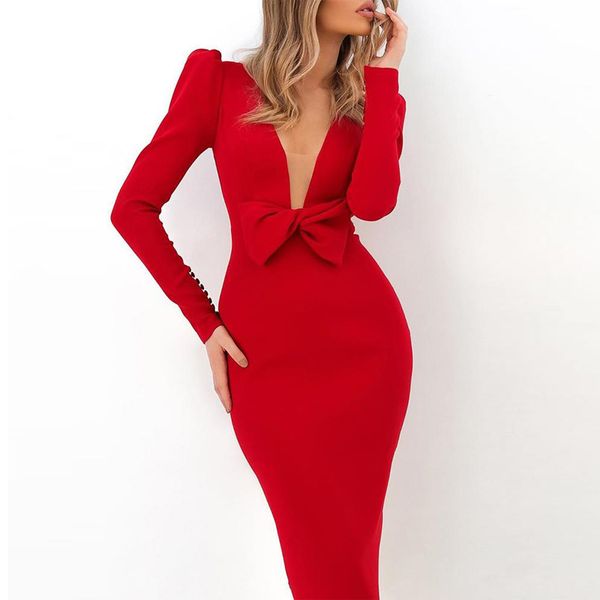 women bodycon midi dress long puff sleeve deep v neck bow pencil dresses buttons skinny elegant dress for office ladies, Black;gray
women bodycon midi dress long puff sleeve deep v neck bow pencil dresses buttons skinny elegant dress for office ladies, Black;gray