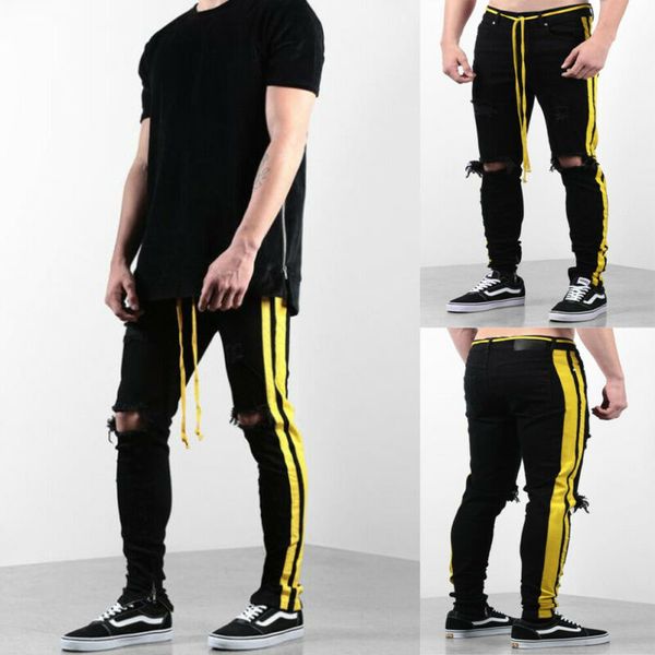 men destroyed trousers slim fit pants sport male striped hole long pencil pants plus size, Black;blue
men destroyed trousers slim fit pants sport male striped hole long pencil pants plus size, Black;blue